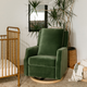 Namesake Crewe Manual Recliner and Swivel Glider - Forest Green Velvet With Light Wood Base