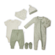 Tiny Kind Layette Essentials Organic Cotton 6-Piece Gift Set - Sage Multi Leaf, 0-3 M
