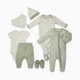 Tiny Kind Layette Essentials Organic Cotton 6-Piece Gift Set - Sage Multi Leaf, 0-3 M
