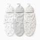 KeaBabies 3-Pack Soothe Swaddle Wraps with Knot Hats - Aspire