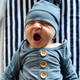 Caden Lane Bamboo Baby Knot Gown & Hat - Solid Dusty Blue, Newborn