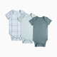 Tiny Kind Bamboo Viscose Bodysuit with Pocket (3 Pack) - Blue Plaid, Sky Blue, Slate Blue, 0-3 M
