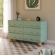 babyletto Lido Wave 6-Drawer Wide Assembled Dresser - Light Sage/Honey