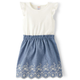 Girls Eyelet Chambray Ruffle Dress - Little Essentials