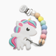 Loulou Lollipop Silicone Teether with Metal Clip - Rainbow Unicorn (Cotton Candy)