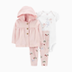 Carter's 3-Piece Hoodie Layering Set - Light Pink/Birds, 6 M