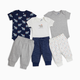 Small Story Organic Cotton Short Sleeve Bodysuit & Pant 6-Piece Gift Set - Rhino And Bird, 3-6 M