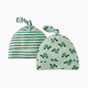 Hanna Andersson Baby 2-pk HannaSoft Top Knot Hat - Mini Turtle On Seafoam, 1-3 Years