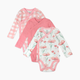 Honest Baby Clothing 3-Pack Organic Cotton Long Sleeve Side Snap Bodysuits - Strawberry Pink Floral, Newborn