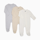 Small Story Organic Cotton Solid Zipper Footie (3 Pack) - Heather Gray, Oatmeal Heather, Ivory, 0-3 M