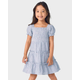 Girls Striped Linen-Blend Tiered Dress