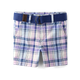 Boys Plaid Belted Chino Shorts - Lovely Lavender
