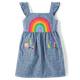 Girls Embroidered Rainbow Chambray Jumper - Classroom Cutie