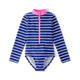 Girls Striped Rashguard One Piece Swimsuit - Swim