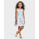 Girls Mommy And Me Floral Bird Bow Fit And Flare Dress - Blue Belle