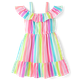 Girls Rainbow Striped Linen-Blend Off Shoulder Dress - Swim