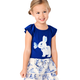 Girls Embroidered Bunny Top - Blue Belle